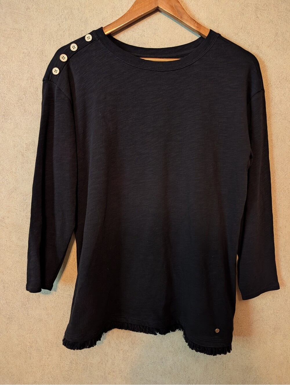 SPARTINA 449 black cotton fringe blouse sz M